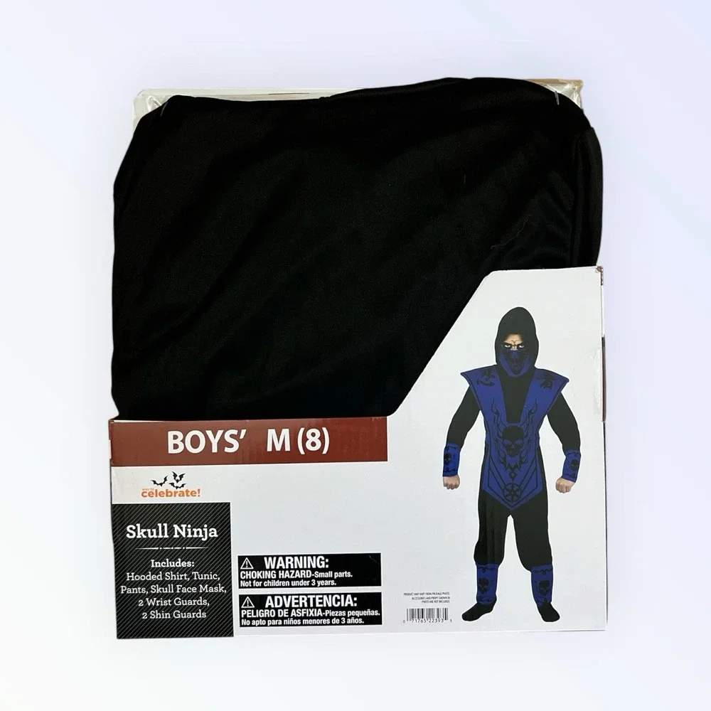 Skull Ninja Halloween Costume Boys Size M 8-10 blue black Celebrate